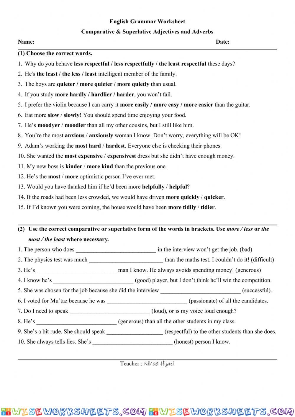 Comparative and Superlative Adjectives and Adverbs