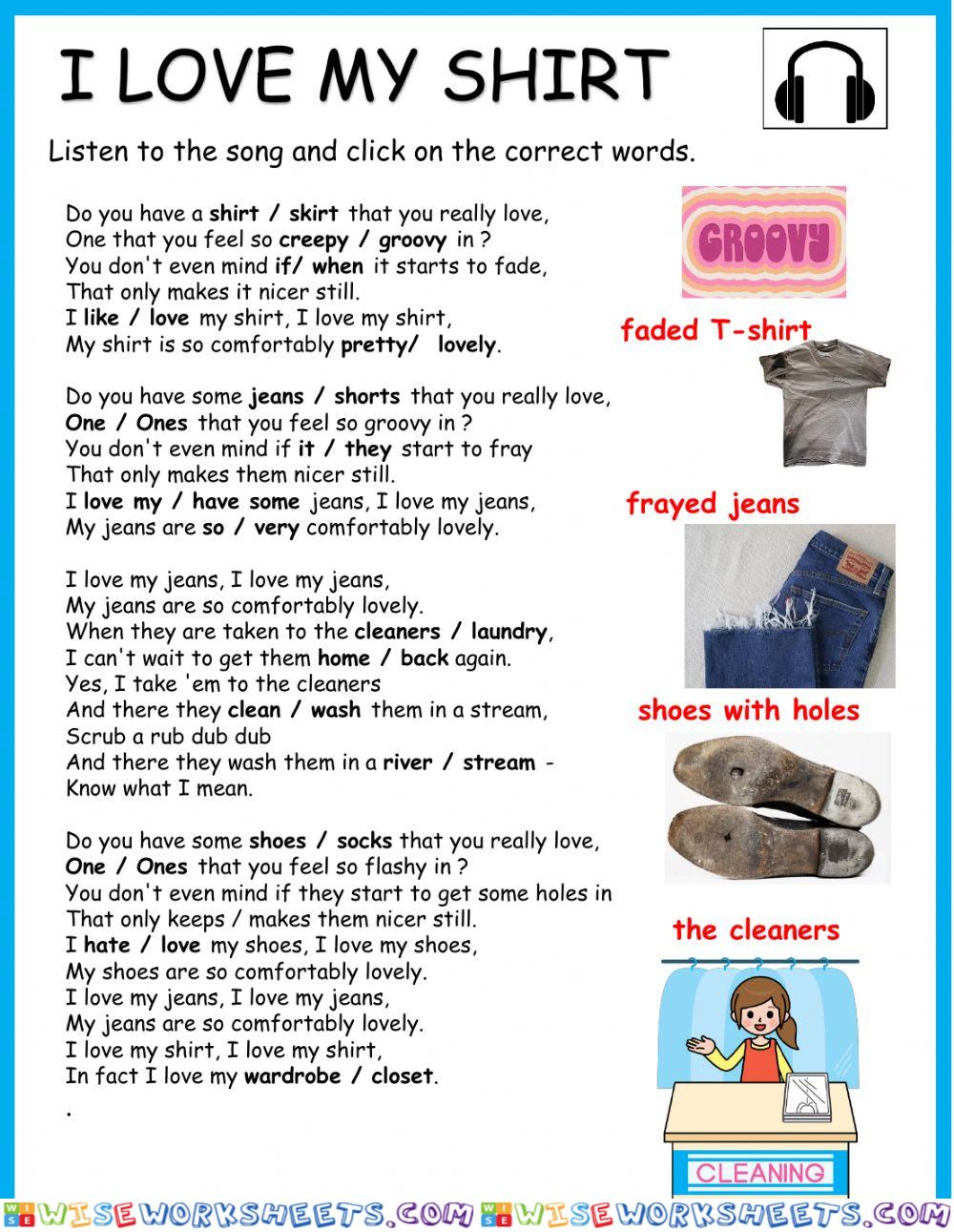 I Love my Shirt Song Activity