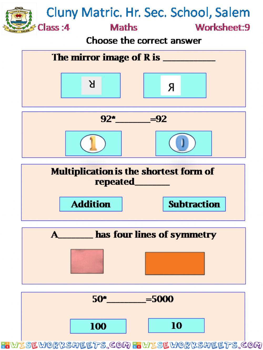 Class 4 Maths Ws 9