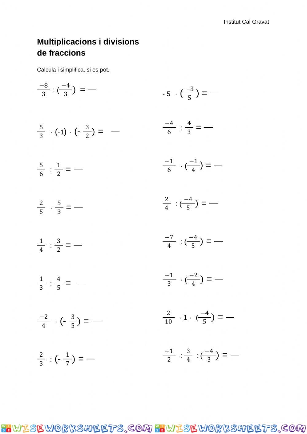 Multiplicació i divisió de fraccions