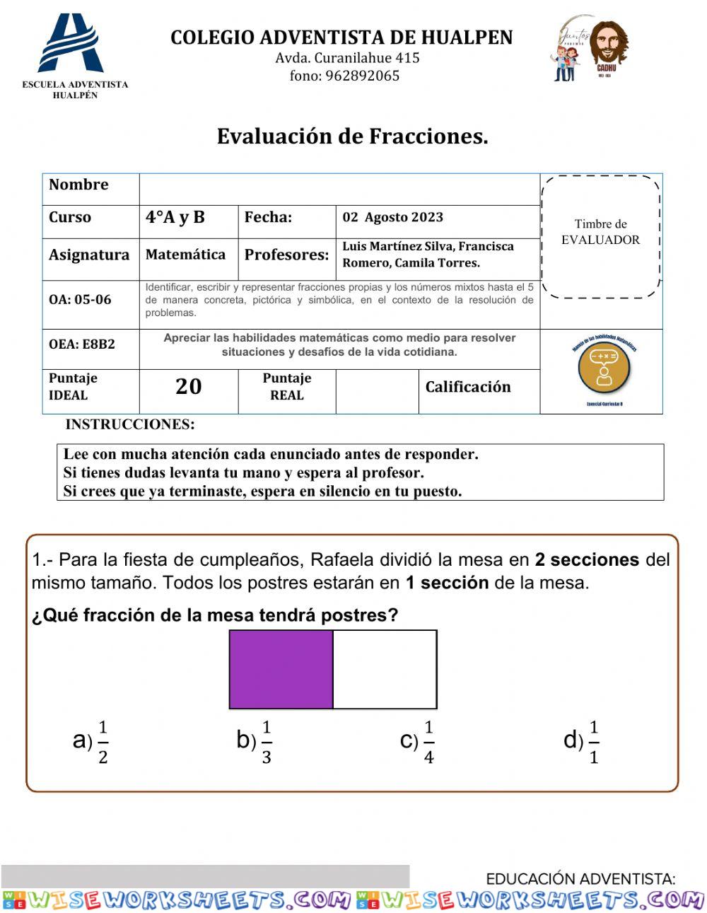 Evaluación fracciones 02