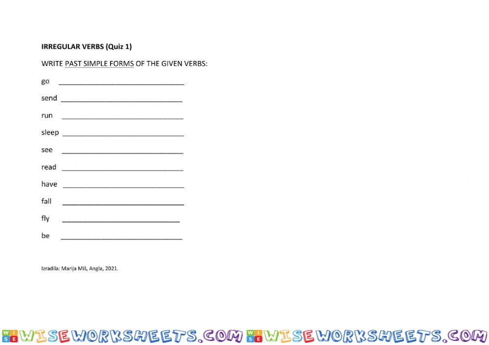 EĐA1 - IRREGULAR VERBS (Quiz 1)