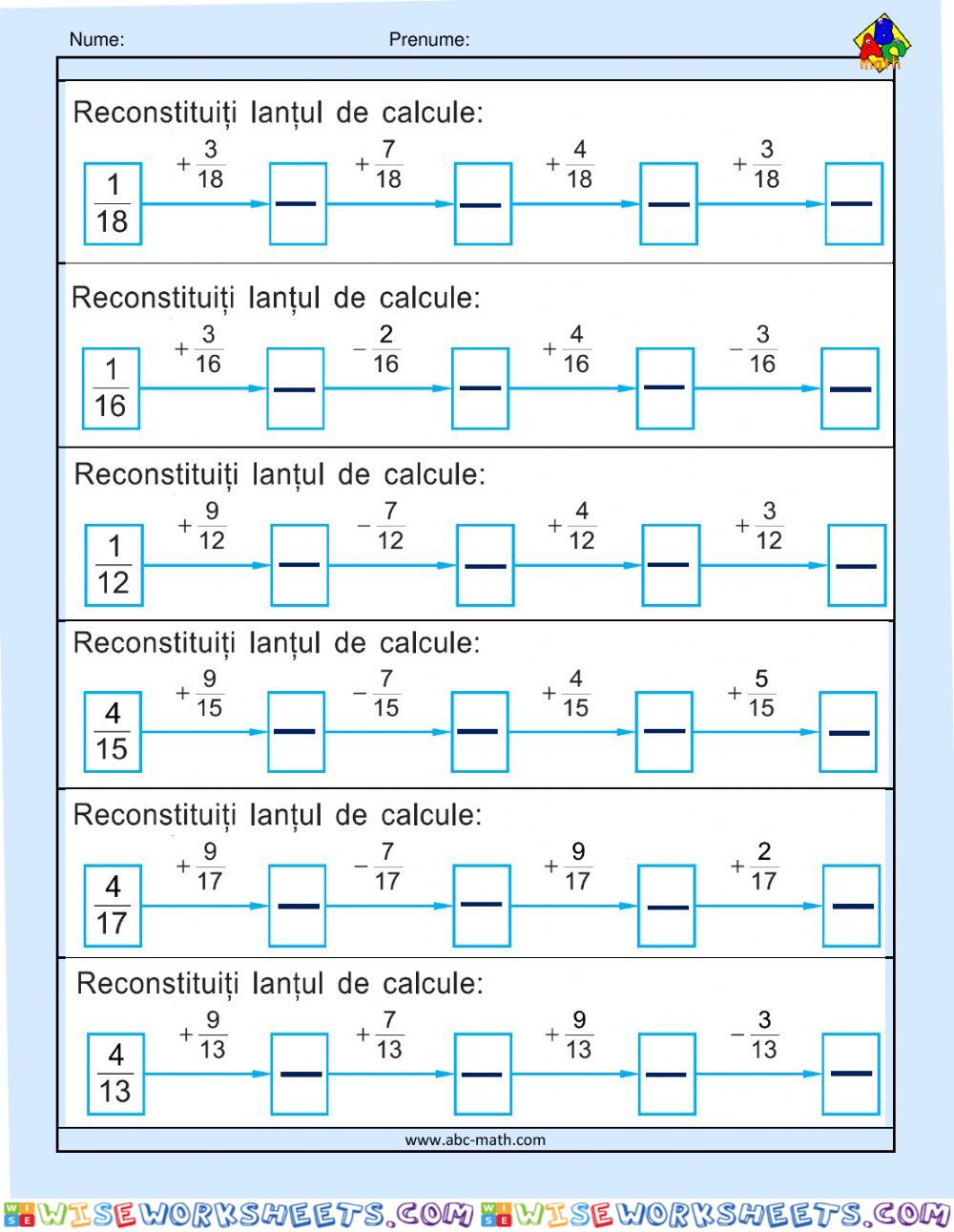 Operații cu fracții ordinare. Adunarea. Scăderea