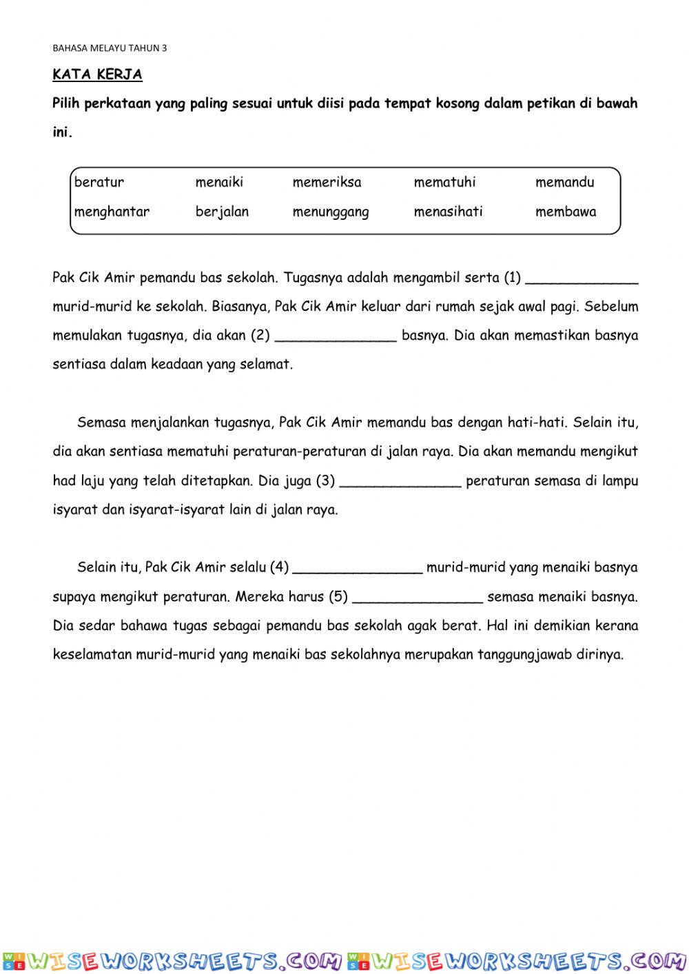 Bahasa melayu tahun 3 - kata kerja