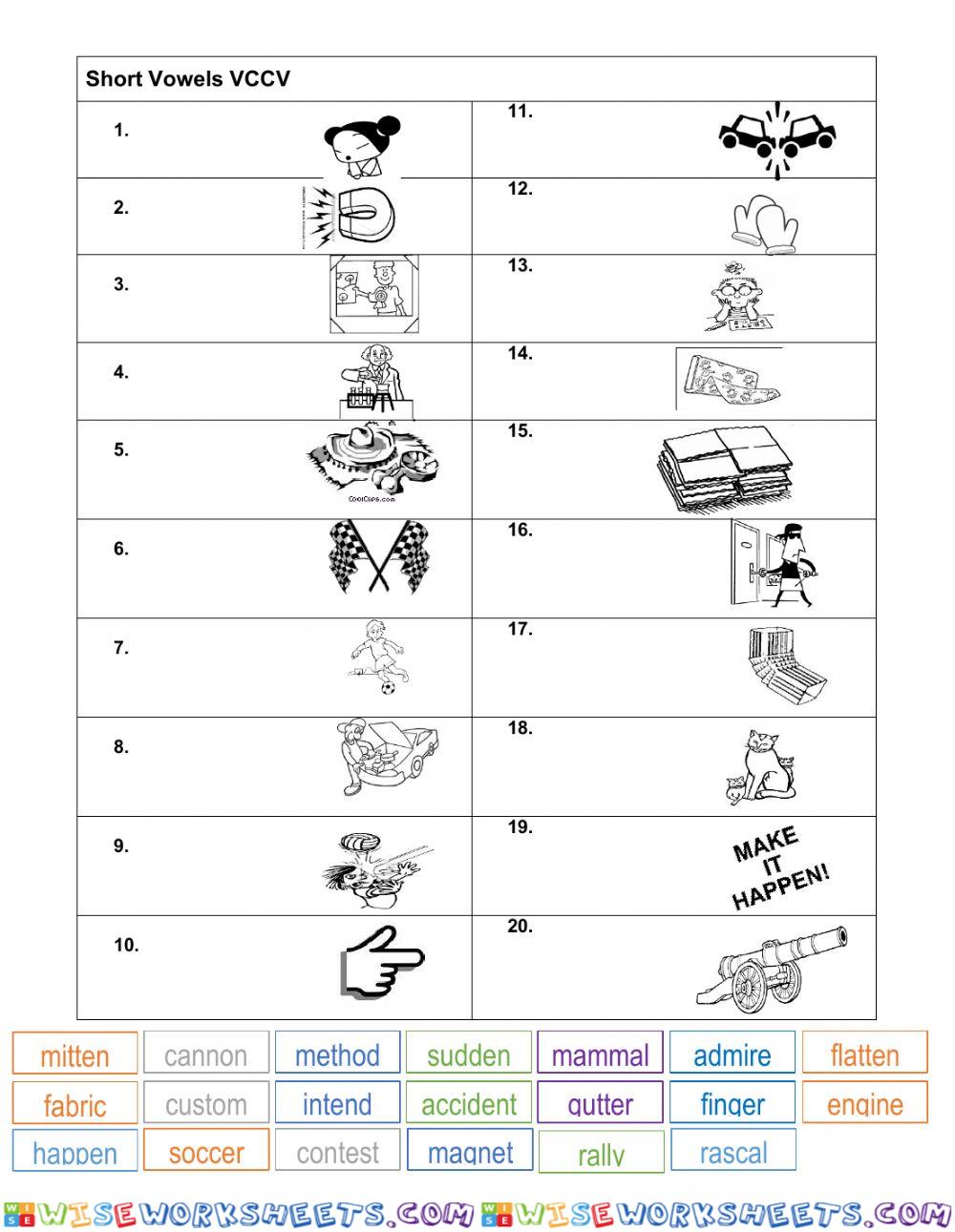 Short vowels vccv matching