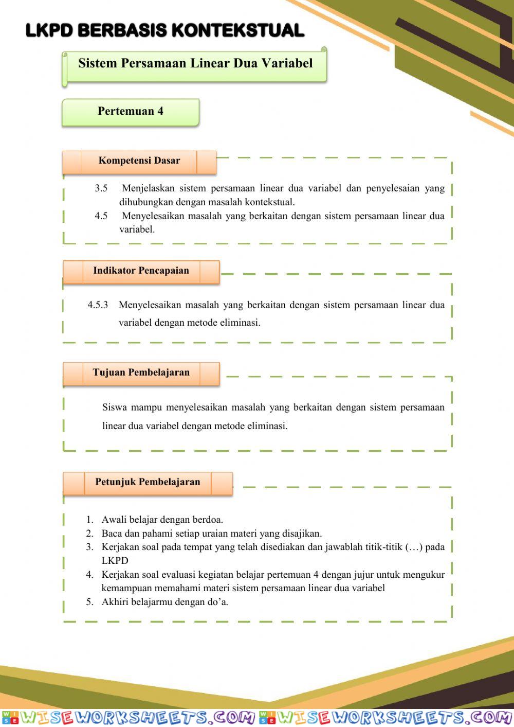 Sistem Persamaan Linear Dua Variabel