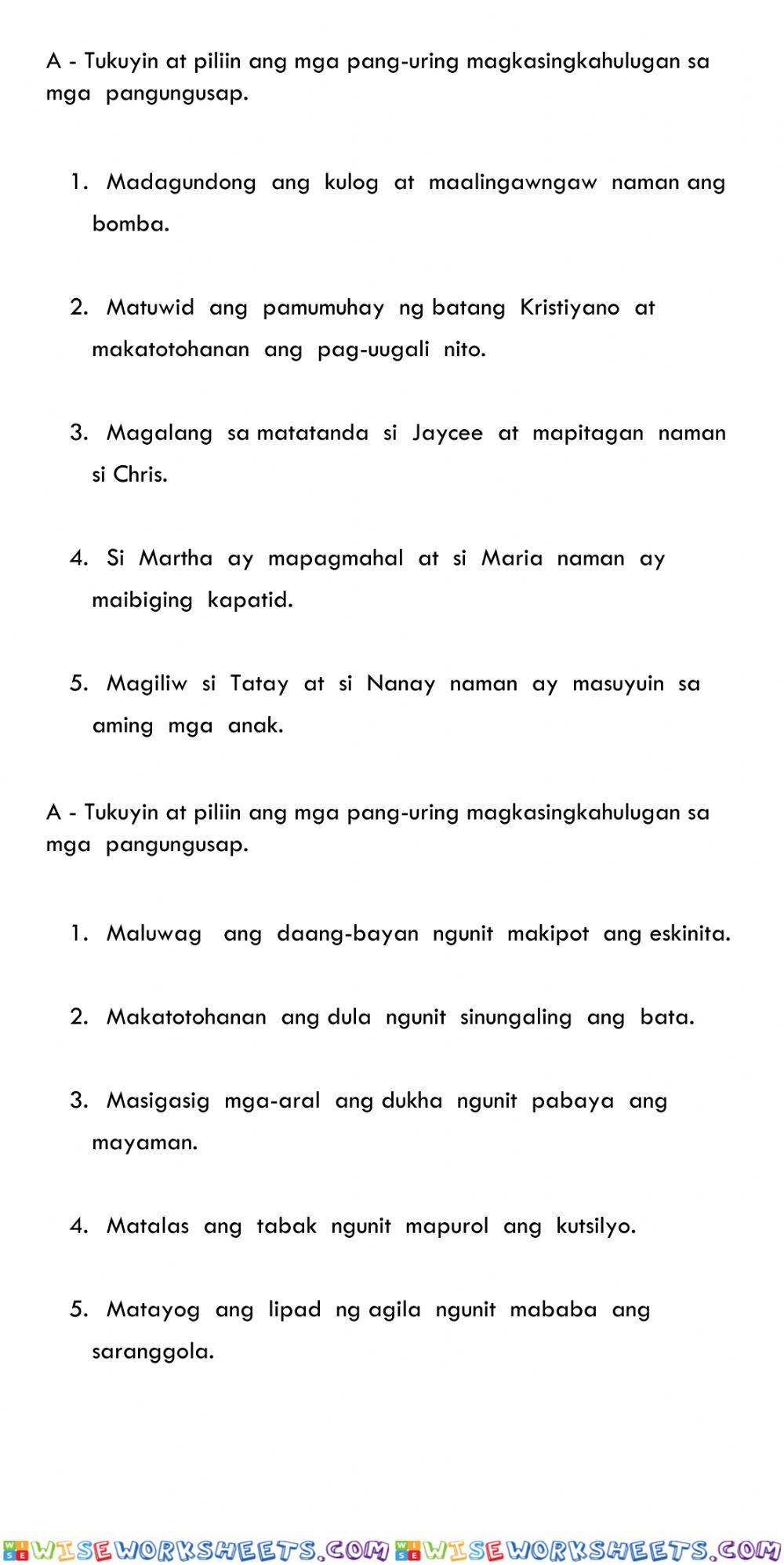 Pang-uring magkasingkahulugan at magkasalungat