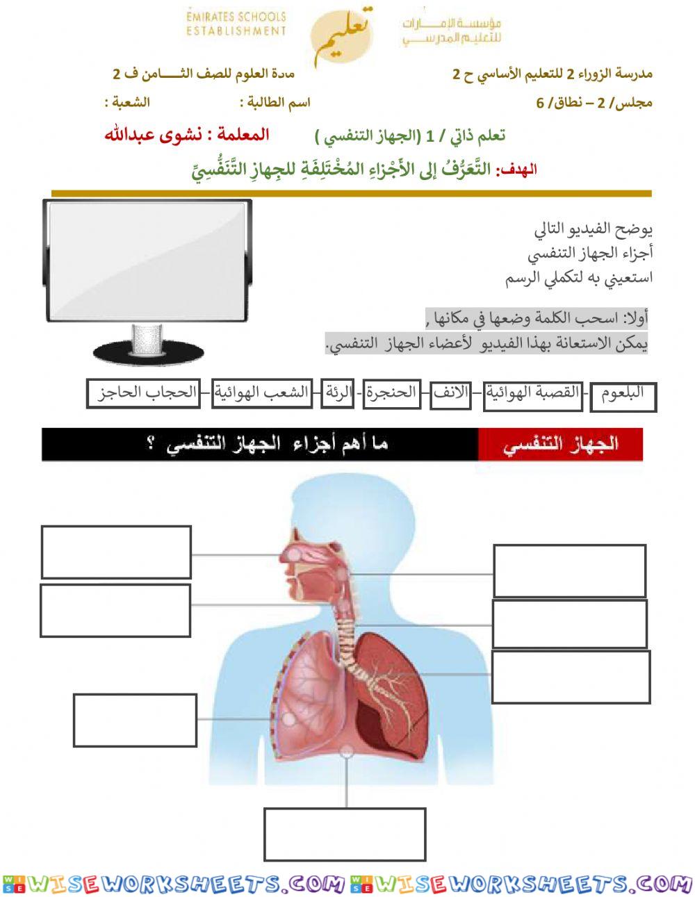 تعلم ذاتي 1  على درس الجهاز التنفسي