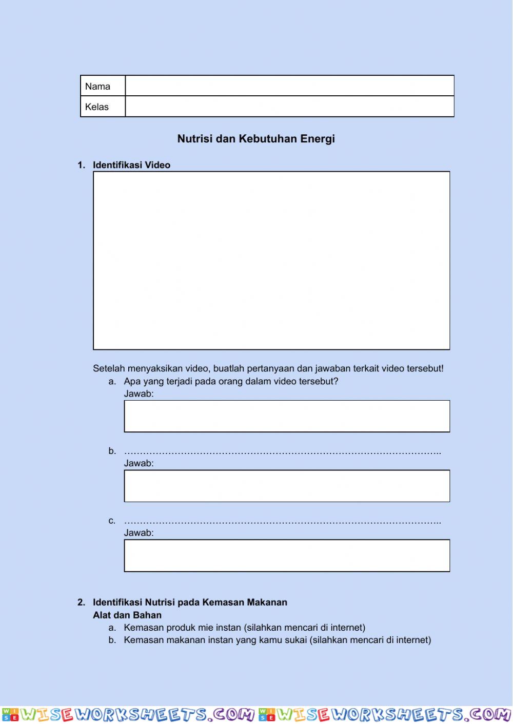 Nutrisi dan Kebutuhan Energi