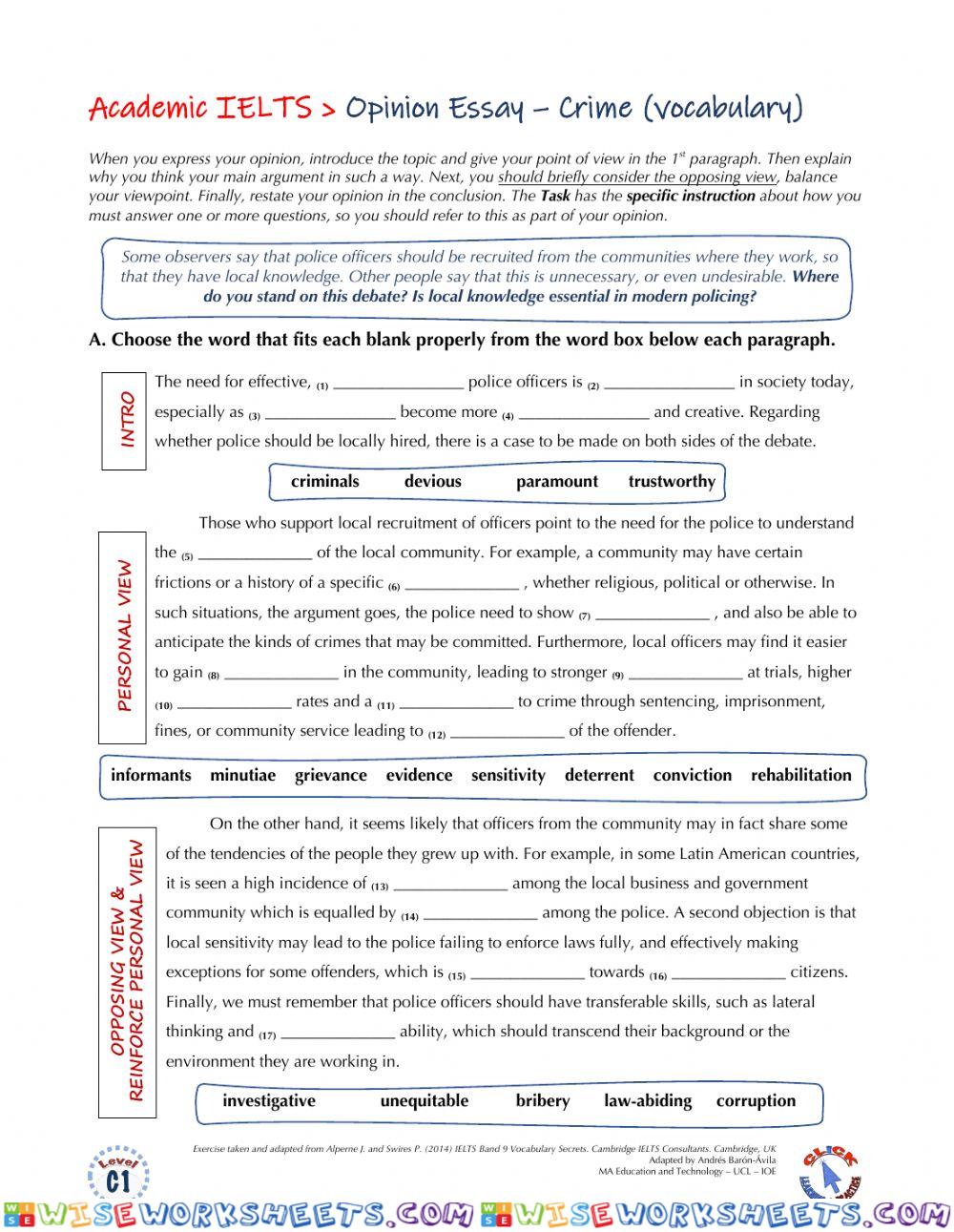 IELTS Ex. - Essay (vocabulary) - Crime