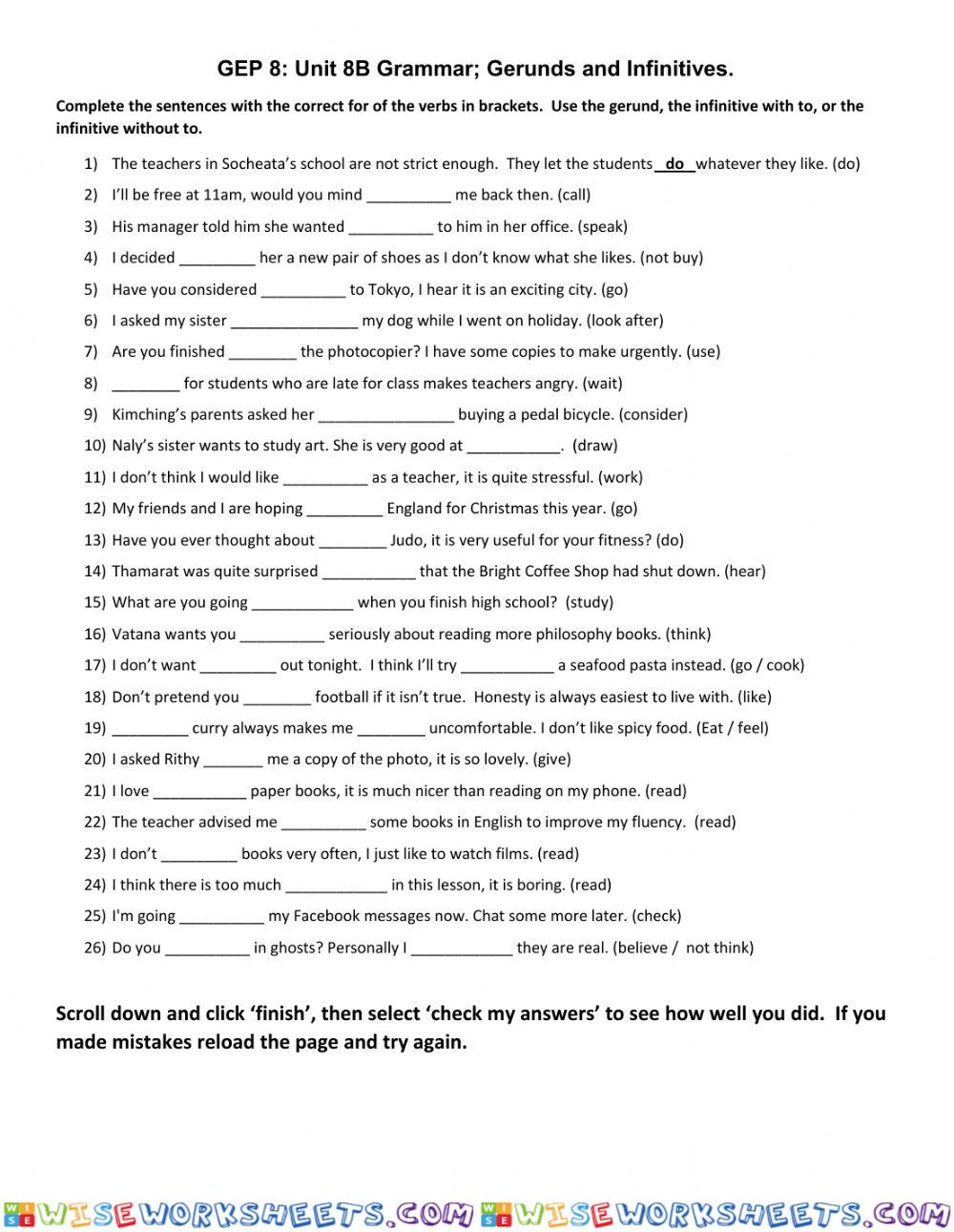 8A Grammar Review: Gerunds and Infinitives
