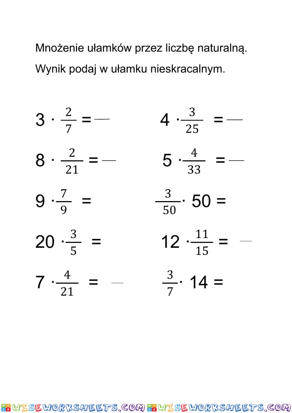 Mnożenie ułamka przez liczbę naturalną