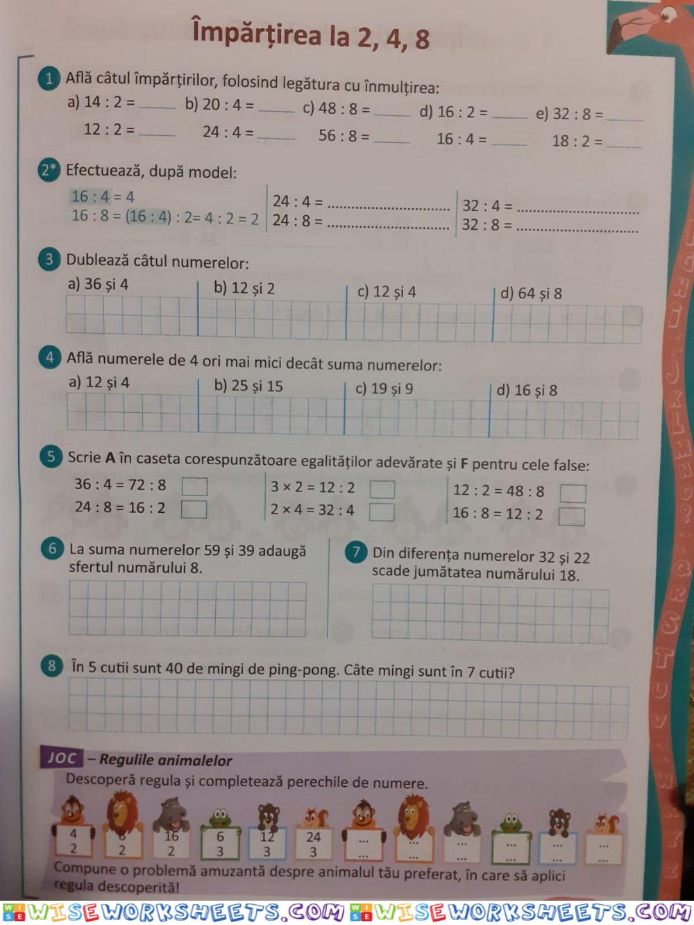 Împartirea la 2,4,8