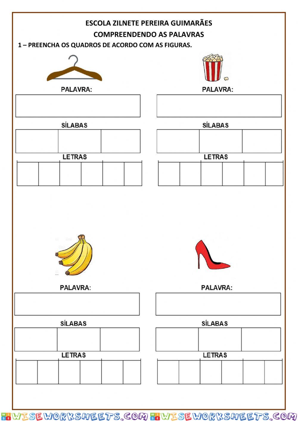 Identificando as partes das palavras