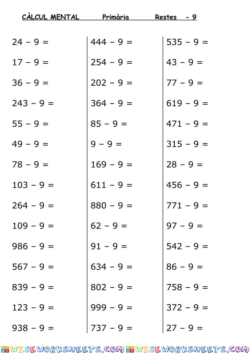 Càlcul Mental Restar 9