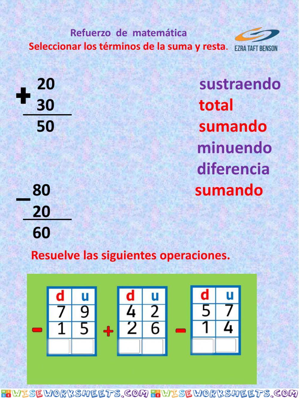 Términos de las sumas y restas