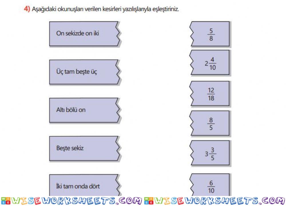 Kesirler Eşleştirme