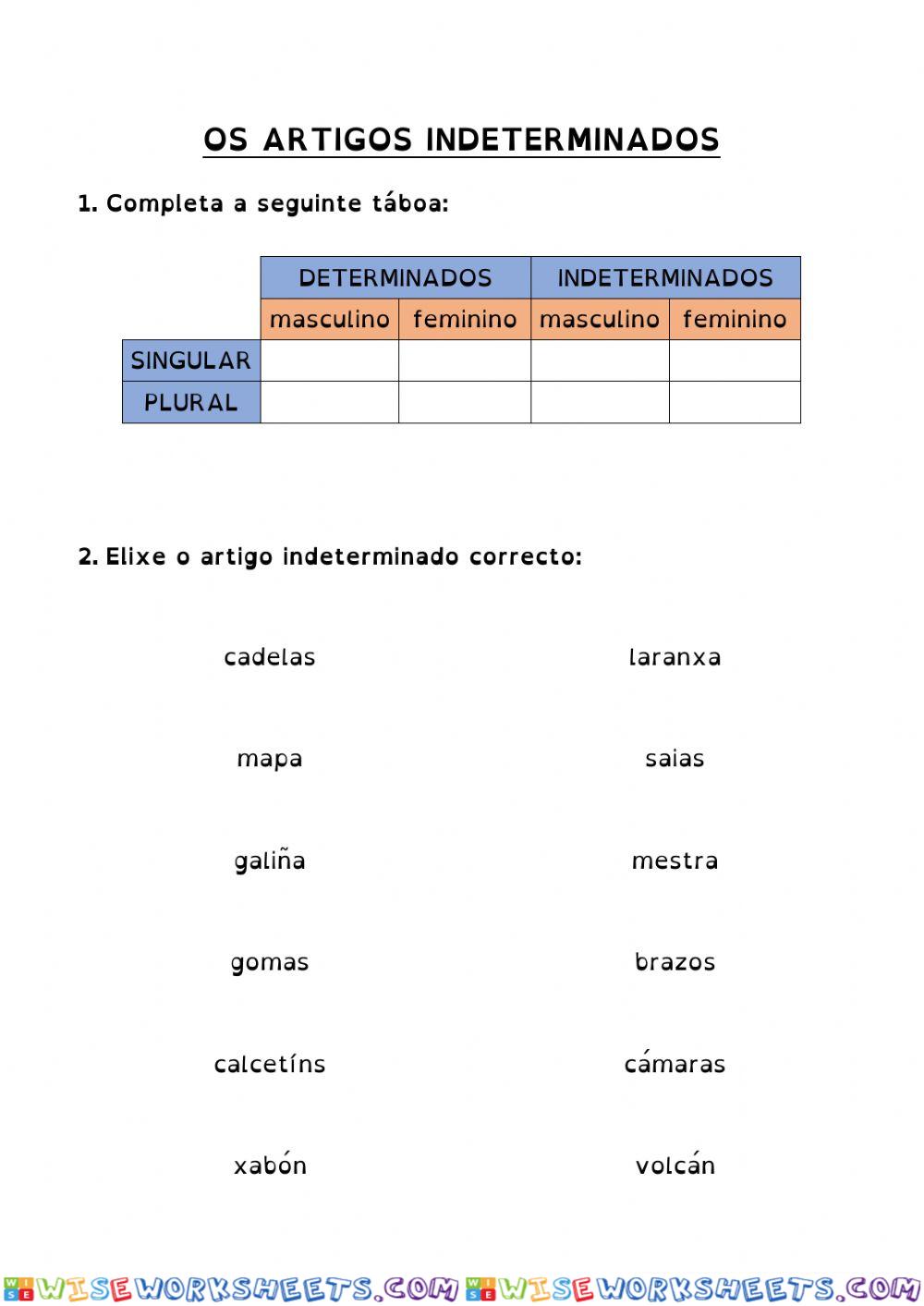 Os artigos indeterminados