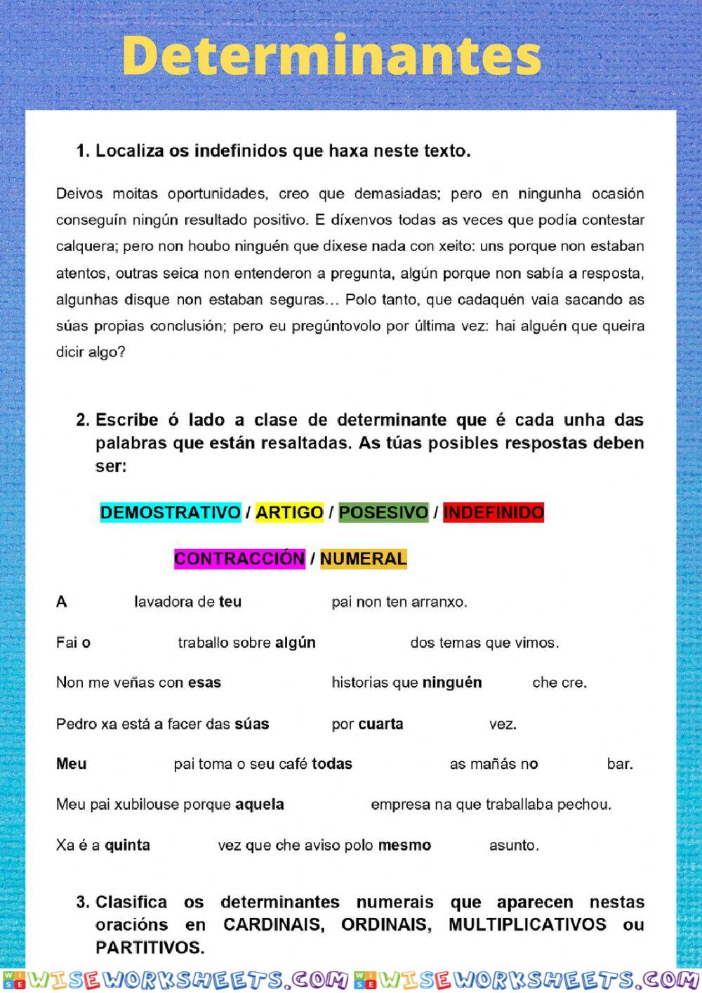 determinantes indefinidos e numerais