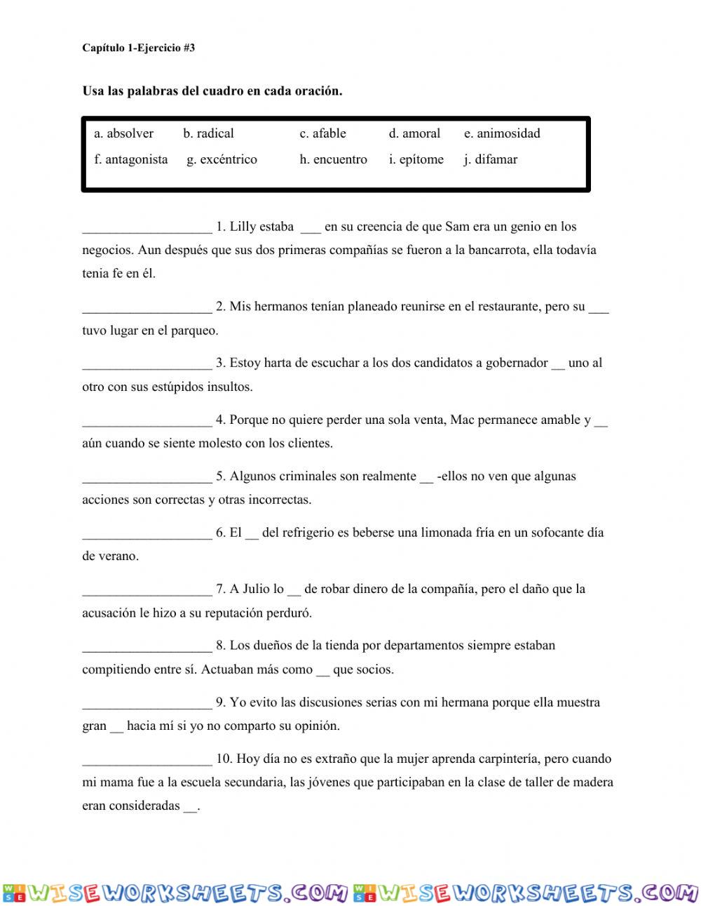 Vocabulario en contexto-Capitulo 1, Leccion 3