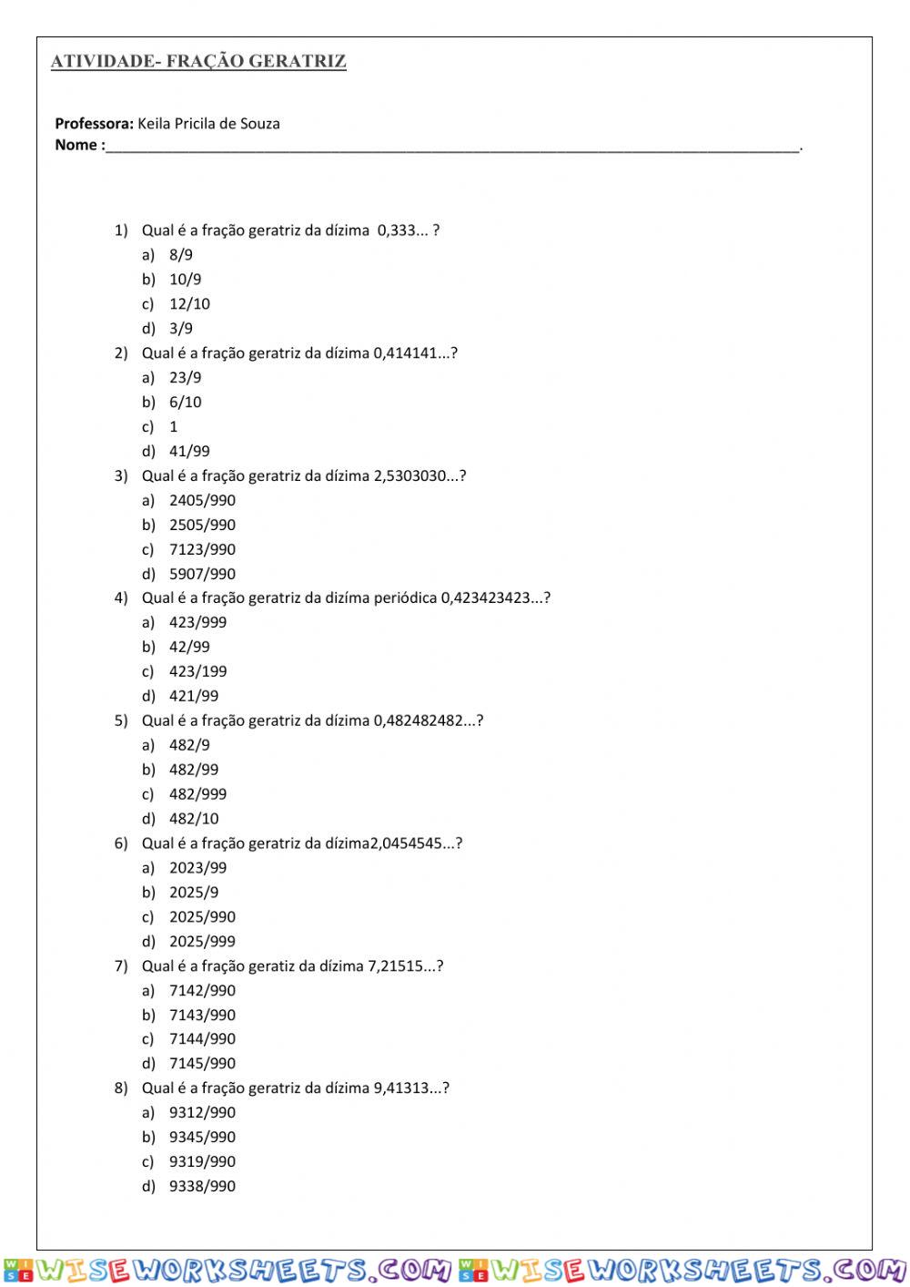 Fração Geratriz lista 2