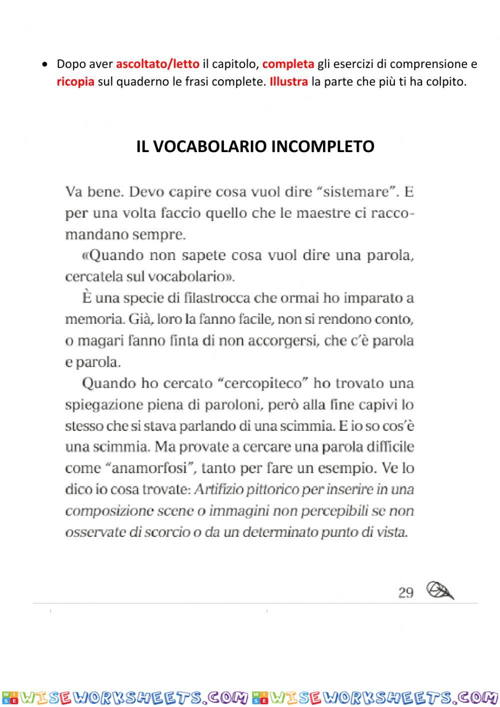 Il vocabolario incompleto