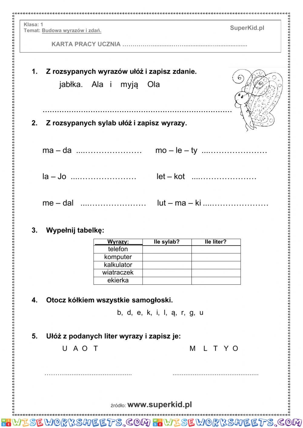 Układanie wyrazów i zdań