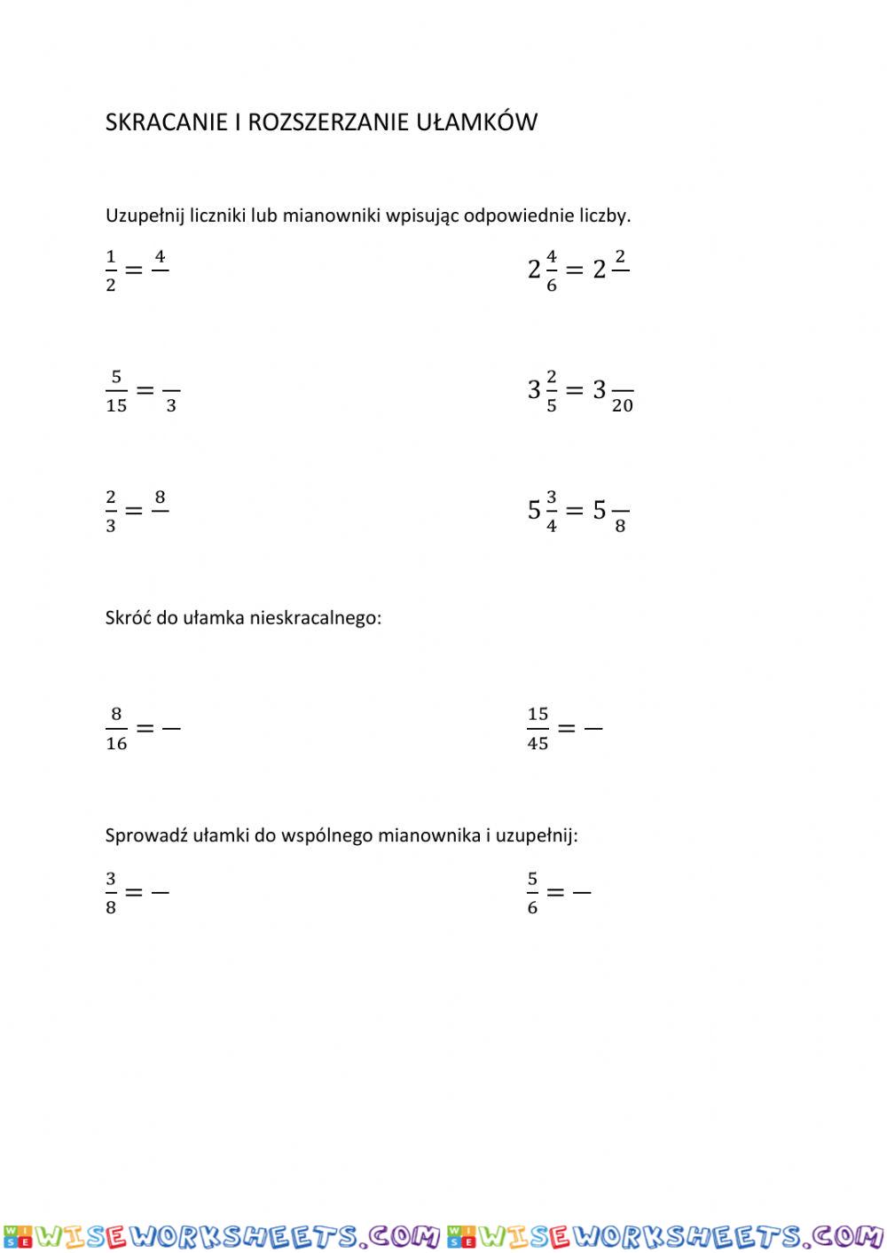 Kartkówka- skracanie i rozszerzanie ułamków