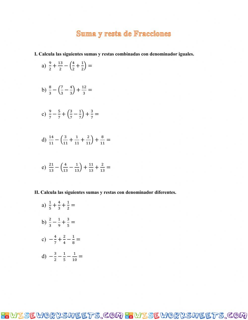 Suma y resta de fracciones