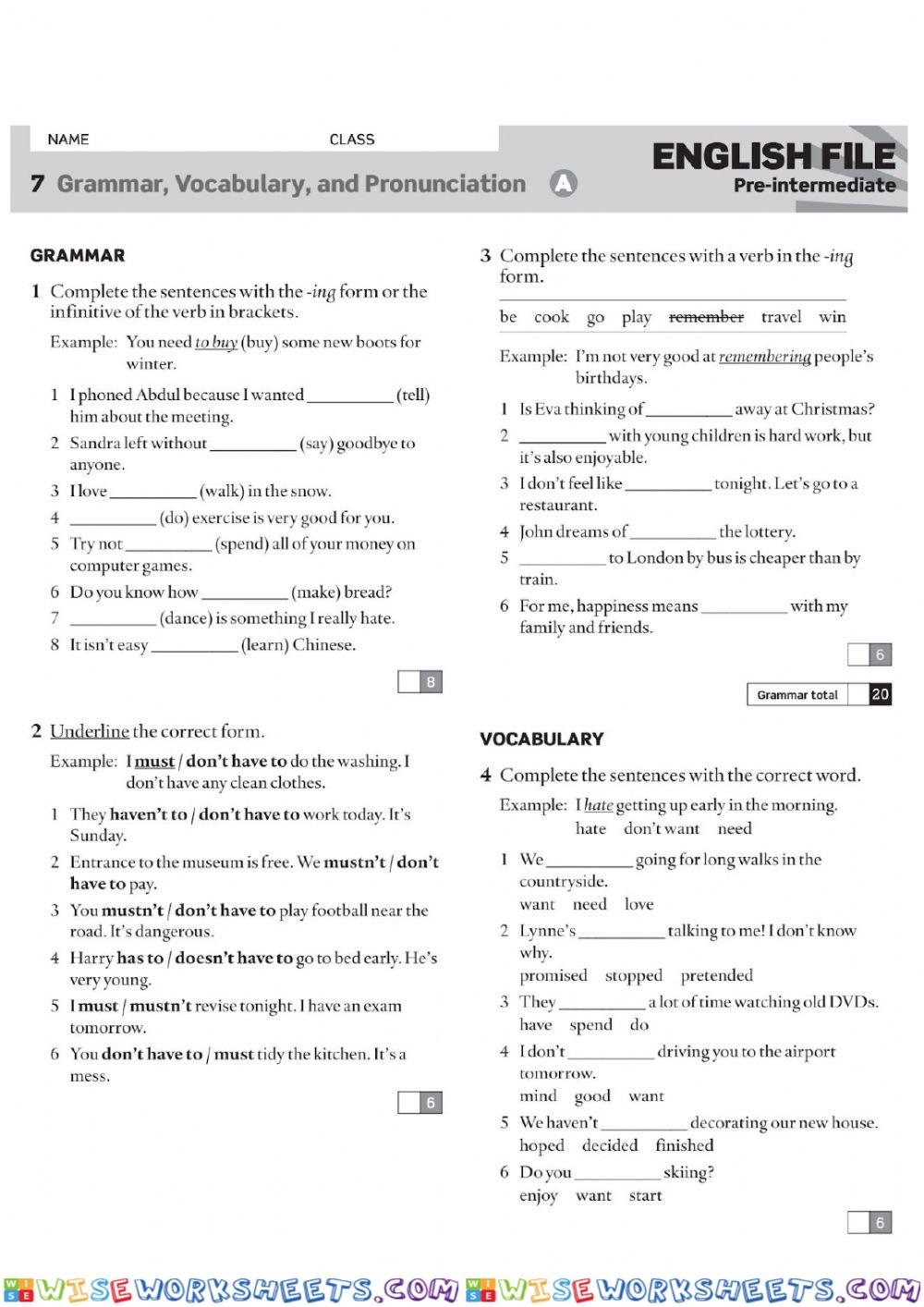 EF Pre-intermediate test Unit 7 A - Grammar and Vocabulary