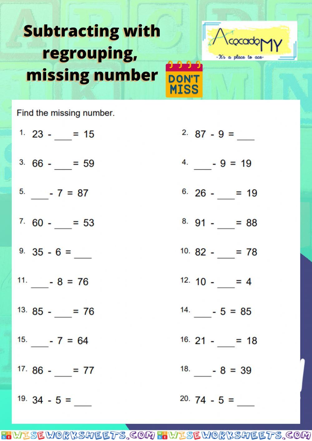 Subtracting with Regrouping, Missing Numbers