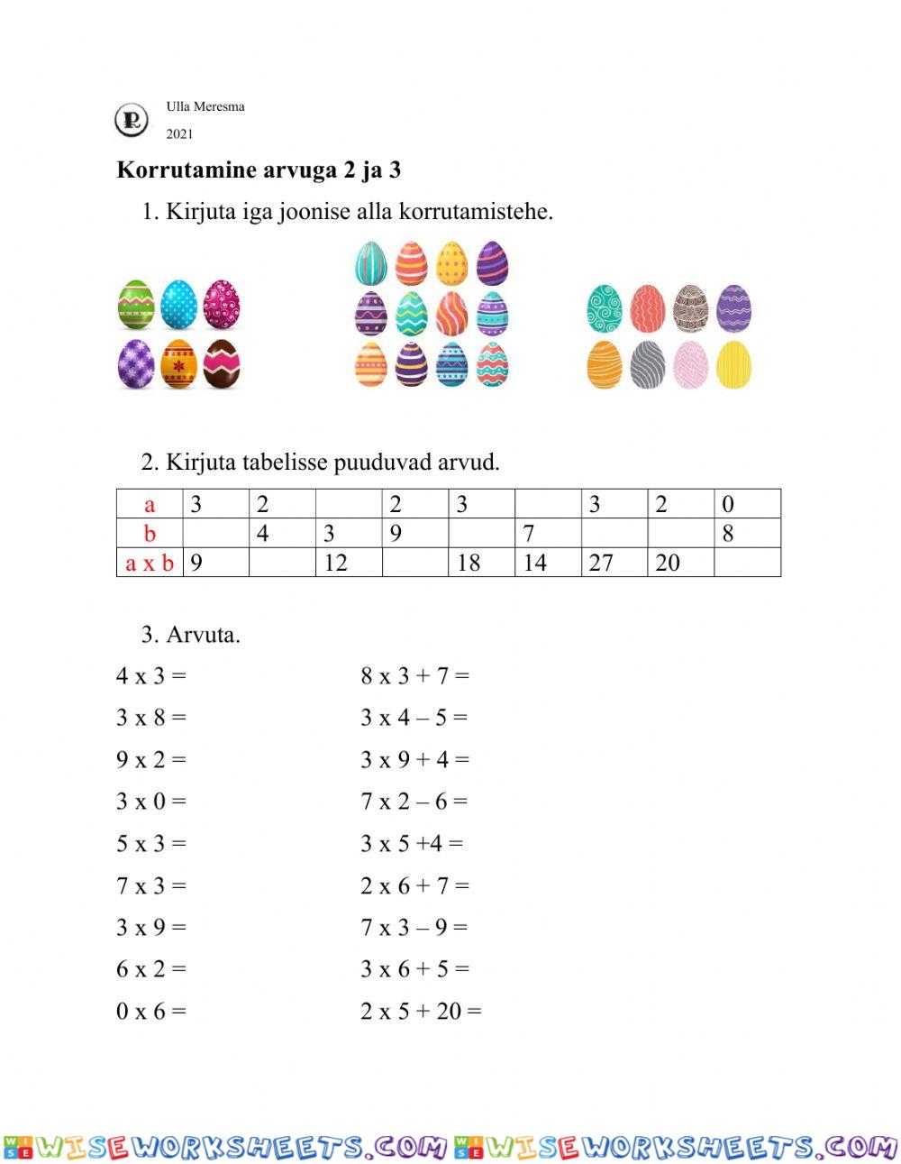 Korrutamine arvuga 2 ja 3