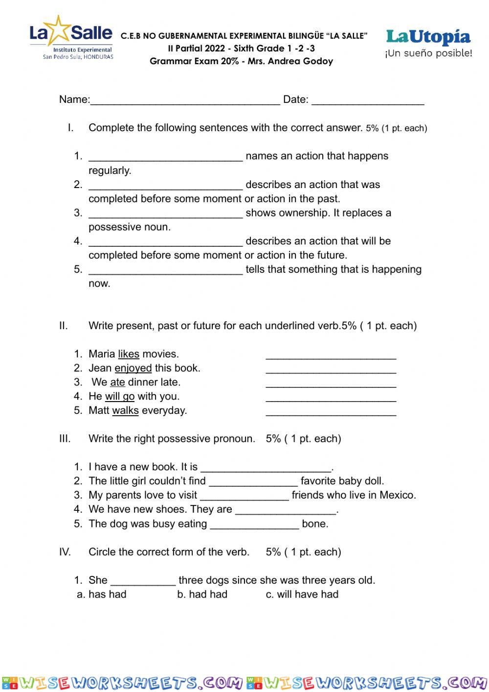 Grammar Exam II Part