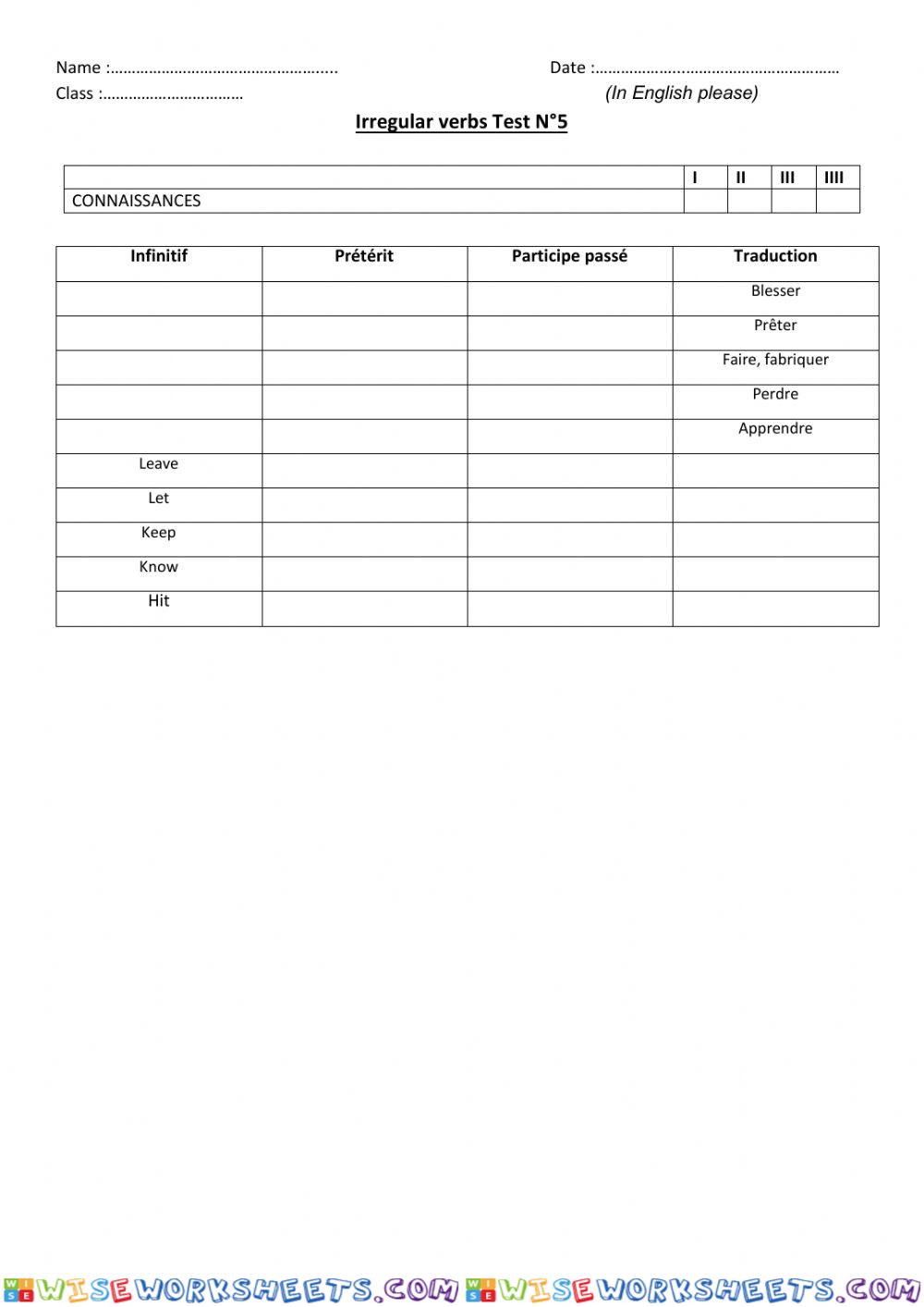 Irregular verbs N°5