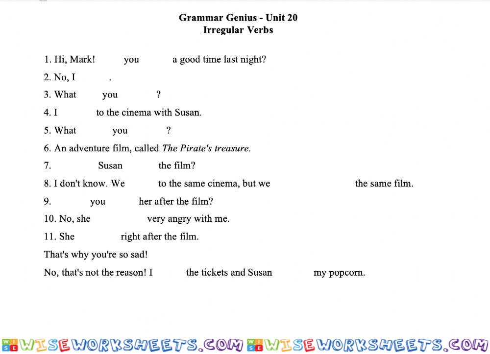 Grammar Genius unit 20 Past simple irregular verbs