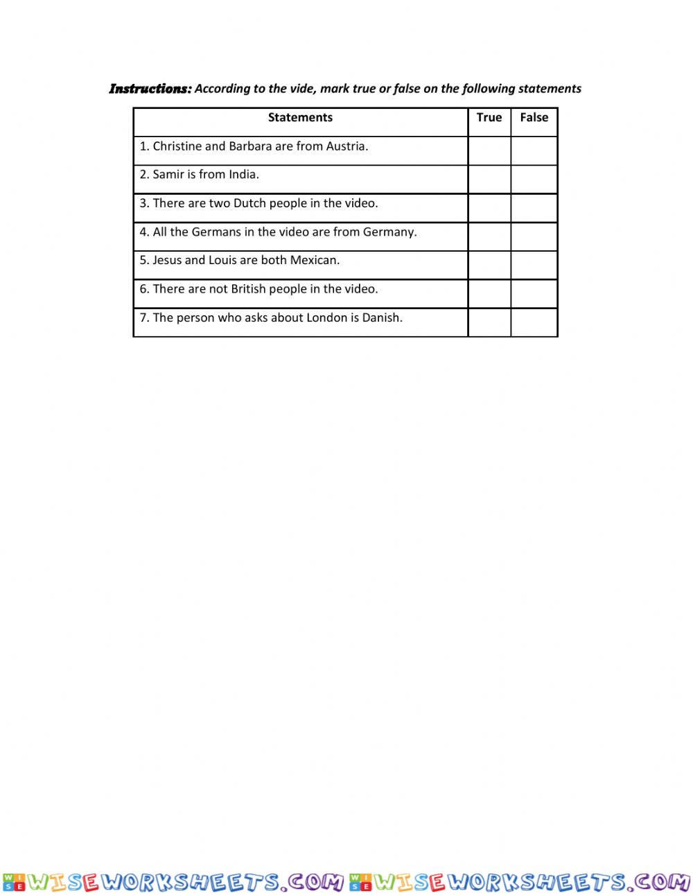 Nationalities - True or False