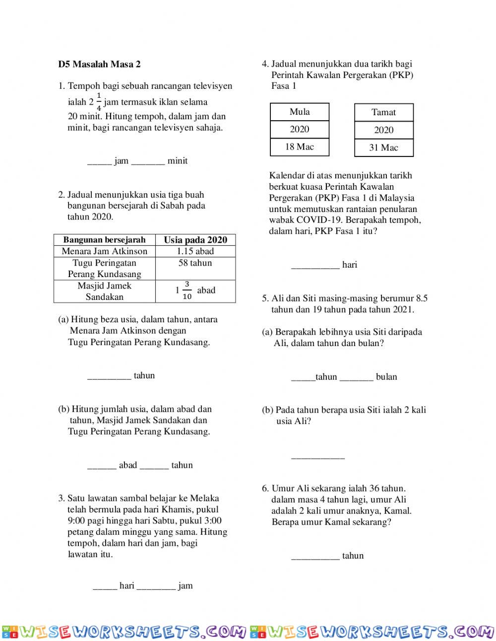 Matematik D5 : Masalah Masa 2