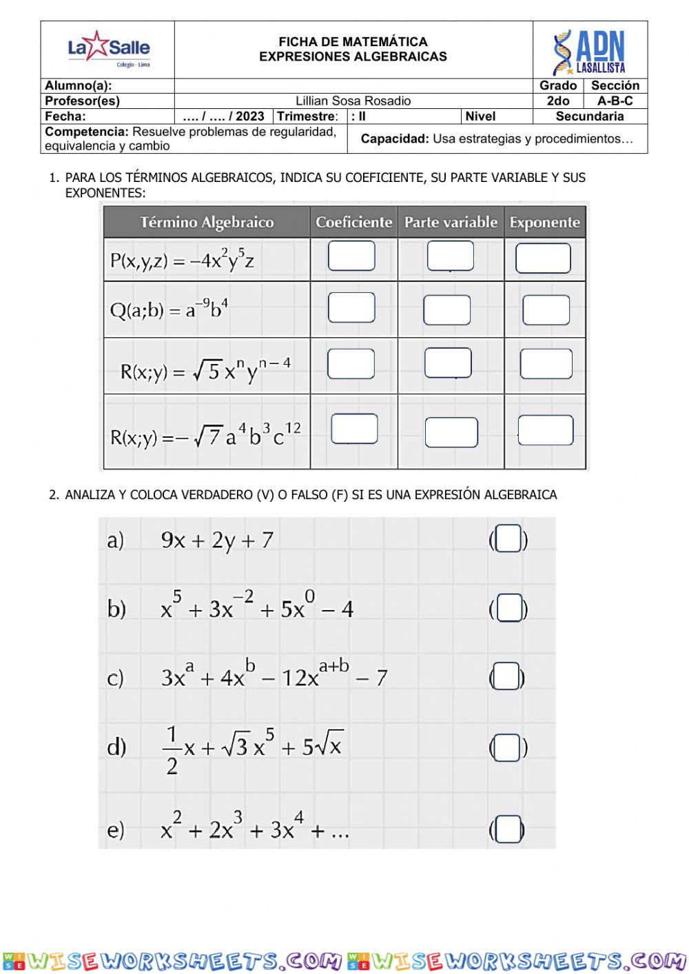 Expresiones algebraicas