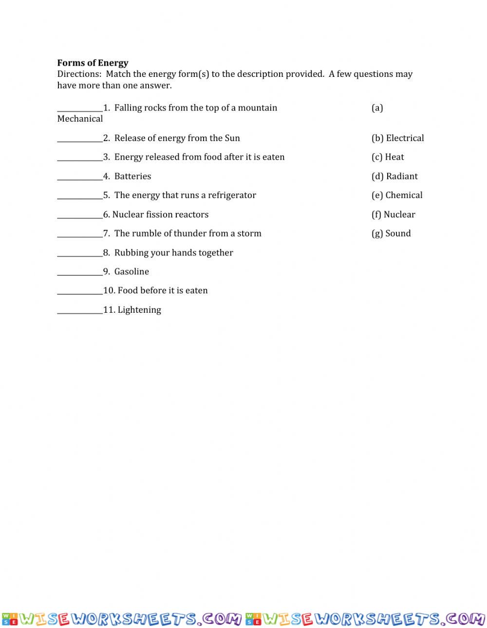 Forms of Energy