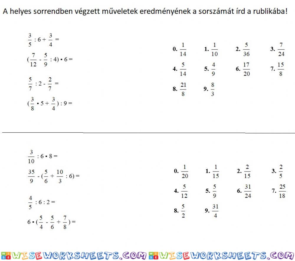 Törtek műveleti sorrendje