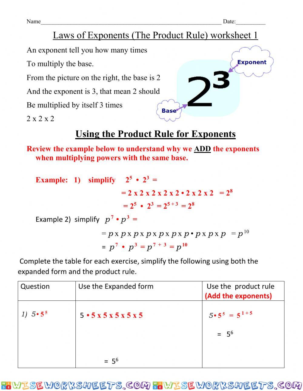 Laws of Exponents