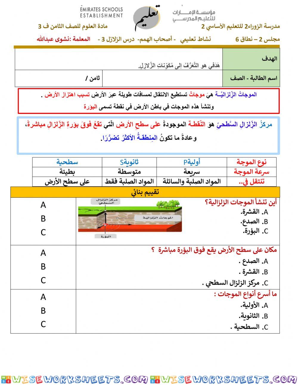 نشاط تعليمي -الزلازل 3 - أصحاب الهمم