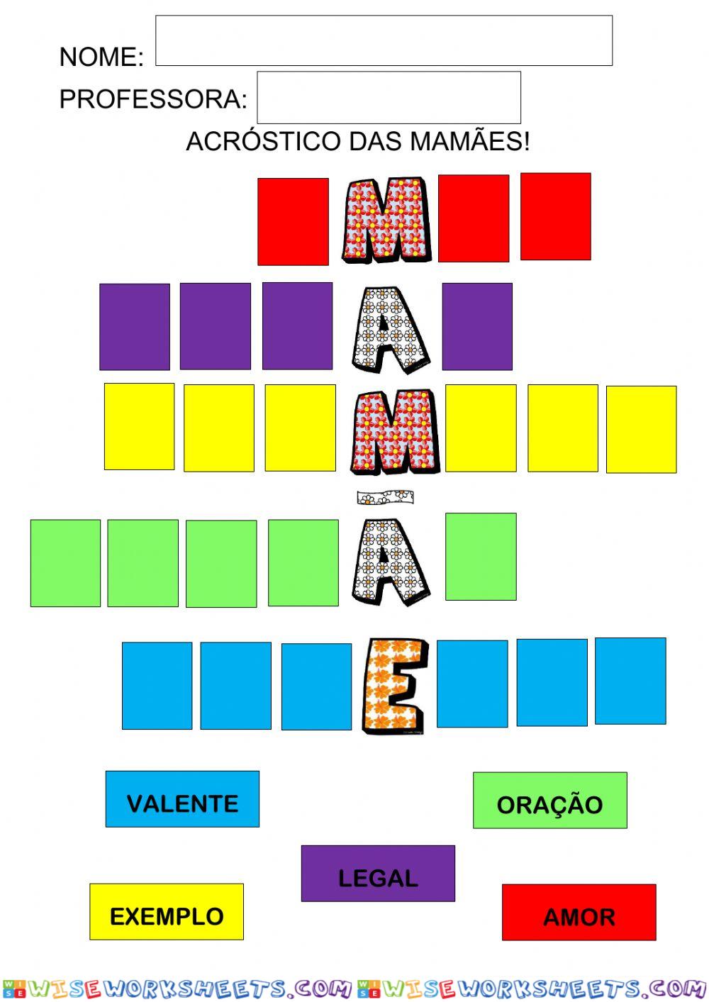 Acrostico dia das mÃes