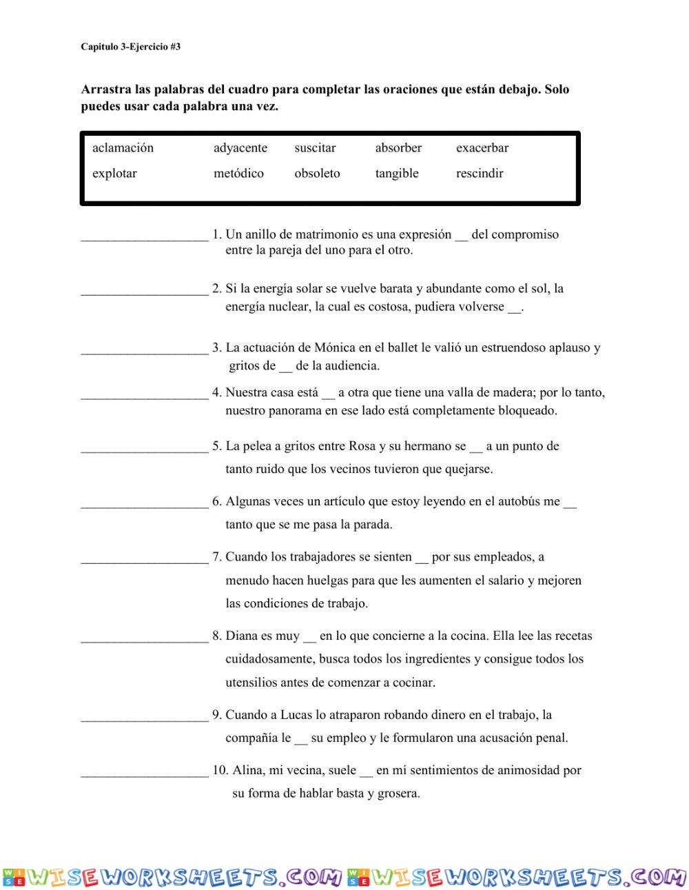 Vocabulario en contexto-Capitulo 3, Ejercicio -3