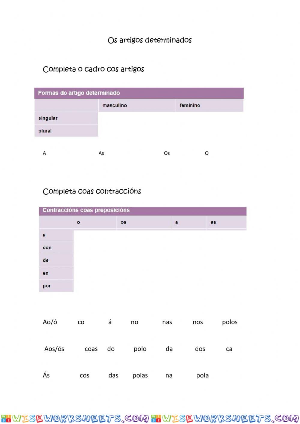 O artigo determinado e contraccións