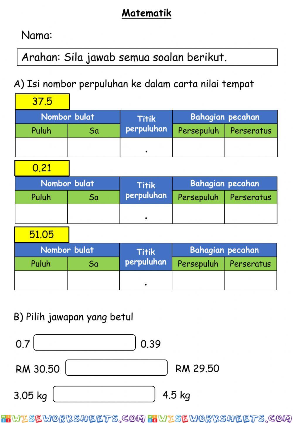 Banding 2 nombor perpuluhan
