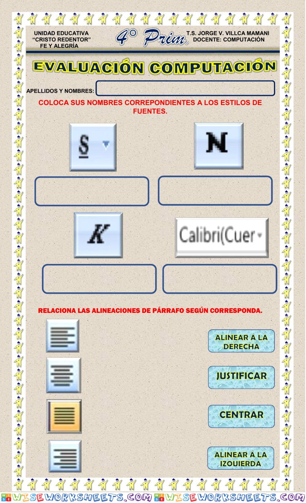 Evaluacion 1° trimestre 4° PRIMARIA