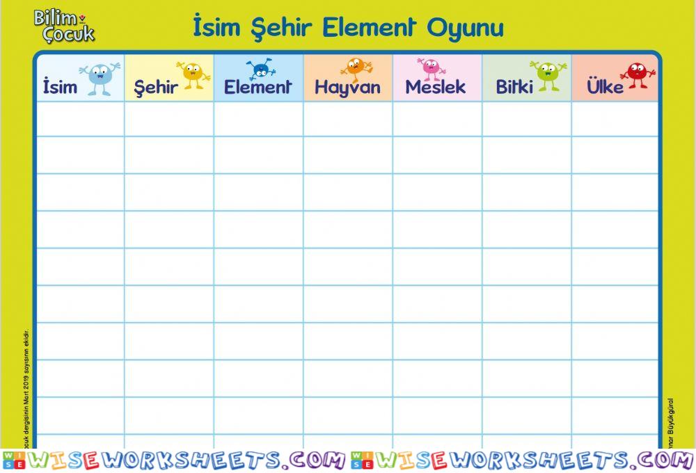 İsim-Şehir Oyunumuz