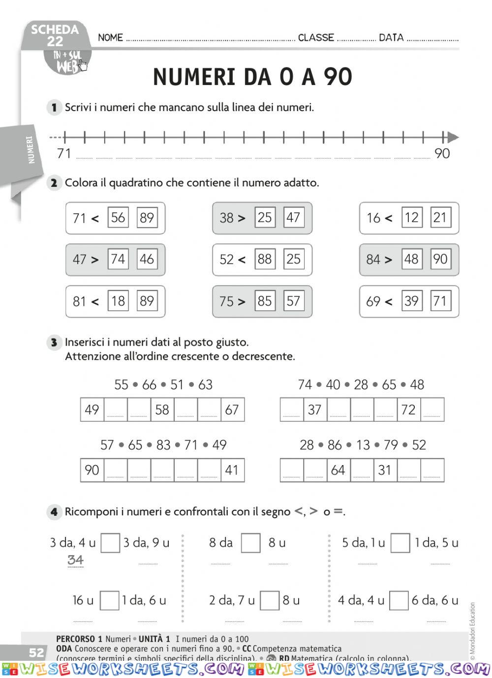 Operare con i numeri fino 90