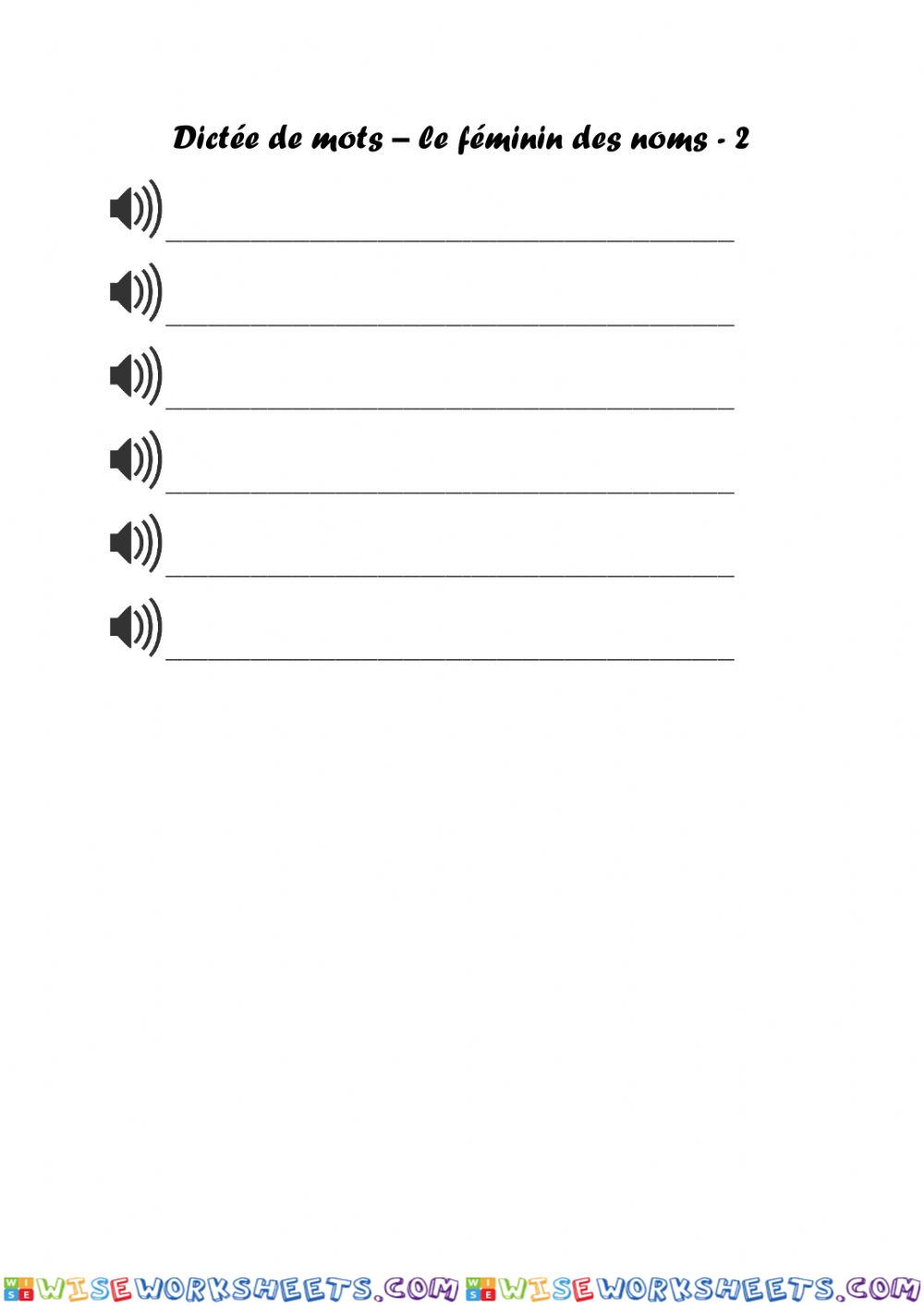 Dictée de mots - féminin des noms - 2